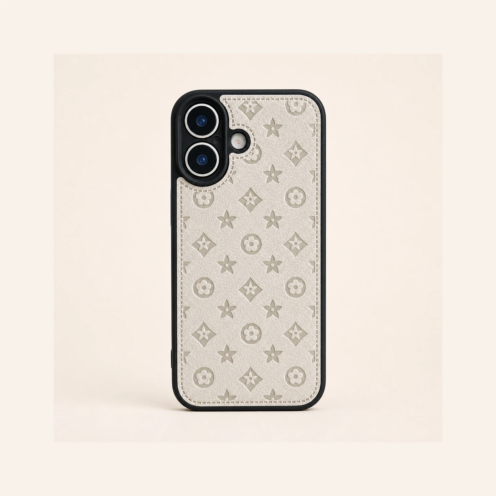 zentio-black-grey-embossed-floral-phone-case-iphone-main-v3 ZENTIO Black and Grey Embossed Floral Panel Phone Case for iPhone - Image 1