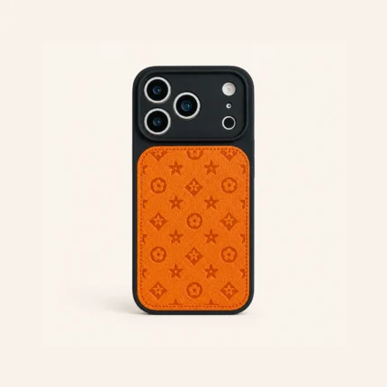 ZENTIO Black and Orange Embossed Floral Panel Phone Case for iPhone