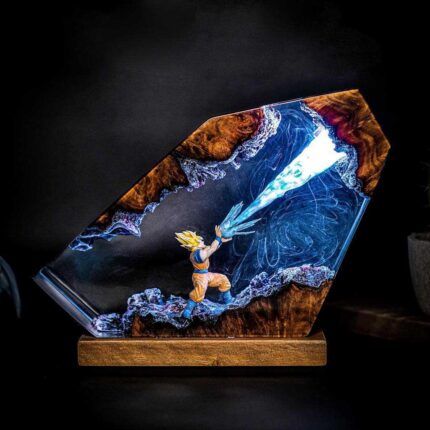 Illuminated handcrafted Goku Kamehameha resin display lamp