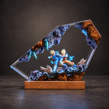 Clear resin two-warrior display lamp with blue illumination